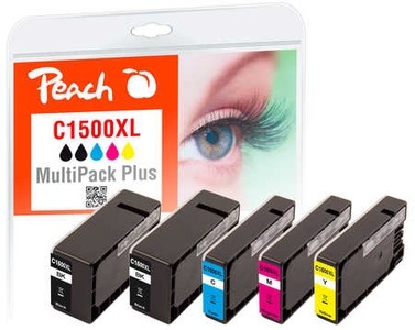 Peach, Peach Spar Pack Plus Tintenpatronen kompatibel zu Canon PGI-1500XL, Peach C1500 XL 5 Druckerpatronen XL (2*bk, c/m/y) ersetzt Canon PGI-1500XL, 9182B004 für z.B. Canon Maxify MB 2750, Canon Maxify MB 2350