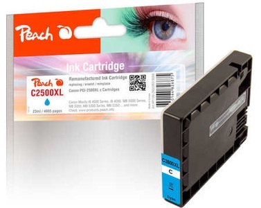 Peach, Peach XL-Tintenpatrone cyan kompatibel zu Canon PGI-2500XLC, Peach C2500 XLC Druckerpatrone XL cy ersetzt Canon PGI-2500XLC, 9265B001 für z.B. Canon Maxify MB 5450, Canon Maxify MB 5455, Canon Maxify iB 4000