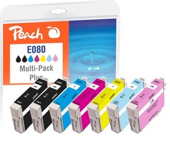 Peach, Peach Spar Pack Plus Tintenpatronen kompatibel zu Epson T0807, T0801, C13T08074011, C13T08014011, Peach Tinte Epson T0807 2x BK, 1x C, 1x M, 1x Y, 1x LC, 1x LM