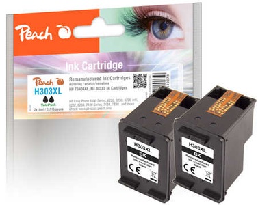 Peach, Peach Doppelpack Druckköpfe schwarz kompatibel zu No. 303XL bk, T6N04AE*2, Peach HP 303 XLBK 2 Druckköpfe XL 2*bk ersetzt HP No. 303XL BK*2, T6N04AE*2 für z.B. HP Envy Photo 7830, HP Envy Photo 6230 wifi, HP Envy Photo 6220