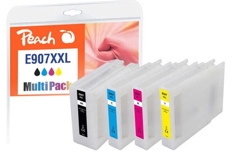 Peach, Peach Epson No. 907XXL Multi-Pack, REM, FW, Peach E907 XXL 4 Druckerpatronen XL (bk, c/m/y) ersetzt Epson No. 907XXL, T9071, T9072, T9073, T9074 für z.B. Epson Workforce Pro WF -6090 DW
