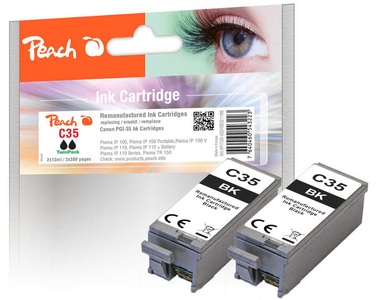 Peach, Peach Doppelpack Tintenpatronen schwarz kompatibel zu Canon PGI-35, 1509B001, Peach C35 BK 2 Druckerpatronen bk ersetzt Canon PGI-35BK*2, 1509B001*2 für z.B. Canon Pixma IP 100, Canon Pixma IP 100 Portable, Canon Pixma IP 100 V