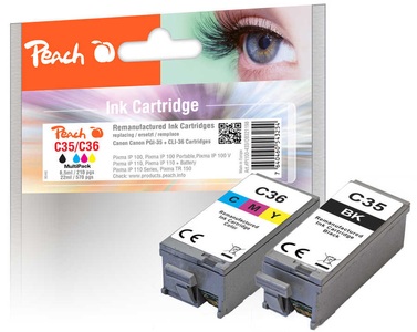 Peach, Peach Spar Pack Tintenpatronen kompatibel zu Canon PGI-35, 1509B001, CLI-36, 1511B001, Peach Tinte Canon PGI-35/CLI-36, Multi-Pack 1x BK, 1x CMY