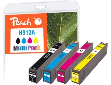 Peach, Peach Spar Pack Tintenpatronen kompatibel zu HP No. 913A, L0R95AE, F6T77AE, F6T78AE, F6T79AE, Peach HP 913 A 4 Druckerpatronen (bk, c/m/y) ersetzt HP No. 913A, L0R95AE, F6T77AE, F6T78AE, F6T79AE für z.B. HP PageWide 352 dw, HP PageWide Pro 450