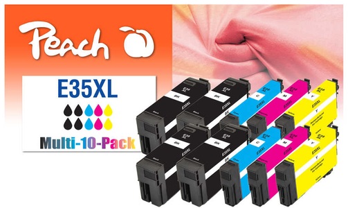 Peach, Peach 10er-Pack Tintenpatronen, kompatibel zu No. 35XL, Peach E35 XL 10 Druckerpatronen XL (4*bk, 2*c/m/y) ersetzt Epson No. 35XL, T3591*4, T3592*2, T3593*2, T3594*2 für z.B. Epson WorkForce Pro WF -4720 DWF