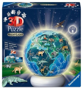 Ravensburger, Ravensburger - Puzzle-Ball Nachtlicht Erde mit Tiermotiven, 72 Teile, Multicolor