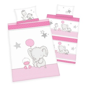 HERDING, Herding Bettwäsche Jana Elefant 100 x 135 cm - rosa/pink, Baby Best Babybettwäsche »Elefant«, mit niedlichem Motiv