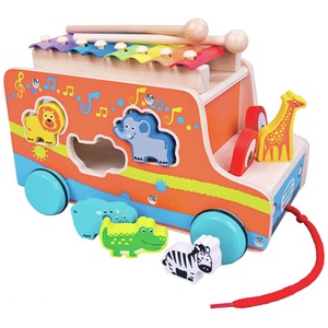 Bino, Bino Holz-Steckauto mit Xylophone, Mertens 84088 - Unicato Holz-Steckauto mit Xylophon, Ziehauto mit Sortierfunktion, 9-teilig, bunt, Genius Kid