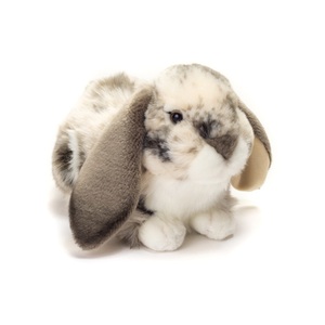 Hermann Teddy, Hermann Teddy Kuscheltier WIDDERKANINCHEN liegend (30cm) in grau/weiß, Teddy-Hermann - Hase sitzend grau weiß gescheckt 30 cm