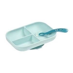 Beaba, BEABA Geteilter Silikonteller + Löffel 2. Altersstufe blau, BEABA Geteilter Silikonteller + Löffel 2. Altersstufe