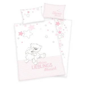 babybest®, babybest® Bettwäsche Kleiner Lieblingsmensch GOTS rosa 100 x 135 cm, Baby Best Babybettwäsche »Kleiner Lieblingsmensch«, mit niedlichem Teddy-Motiv und Schriftzug