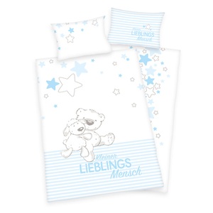 babybest®, babybest® Flanell-Bettwäsche Lieblingsmensch blau GOTS 100 x 135 cm, Herding Heimtextil Baby Best BIO-Bettwäsche Lieblingsmensch Flanell
