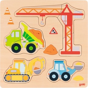 Gollnest & Kiesel KG, Goki 57439 - Einlegepuzzle, Baufahrzeuge, Holz, Puzzle,, Einlegepuzzle BAUFAHRZEUGE in bunt