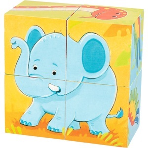 Gollnest & Kiesel KG, Goki 57434 - Würfelpuzzle, Wilde Tiere, 4 Würfel, Würfelpuzzle WILDE TIERE 4-teilig in bunt