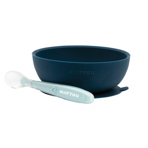 Nattou, Nattou - SILIKON Schüssel mit Löffel navyblau-hellblau, 