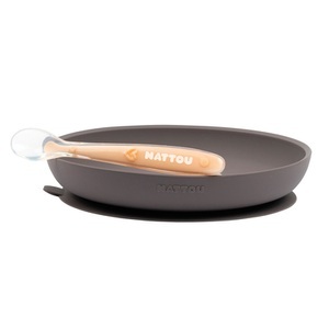Nattou, Nattou - SILIKON Teller mit Löffel aubergine-pfirsich, 