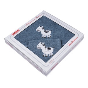 WOERNER, WÖRNER SÜDFROTTIER Set Kapuzenbadetuch und Waschhandschuh Zebra dunkelblau 80 x 80 cm, 