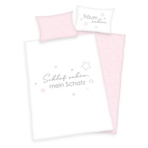 HERDING, HERDING Baby-Bettwäsche SCHLAF SCHÖN (40x60/100x135) in rosa, Baby Best Babybettwäsche »Kleiner Schatz«, mit liebevollem Motiv und Schriftzug