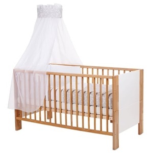 Babybay Tobi, Babybay Kinderbetthimmel Piqué Weiß mit Band Perlgrau Sterne, 