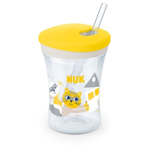 Nuk, NUK Trinklernbecher Action Cup weicher Trinkhalm, auslaufsicher ab 12 Monaten gelb, NUK Action Cup, weicher Trinkhalm