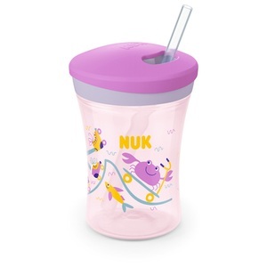 Nuk, NUK Trinklernbecher Action Cup weicher Trinkhalm, auslaufsicher ab 12 Monaten lila, NUK Action Cup, weicher Trinkhalm