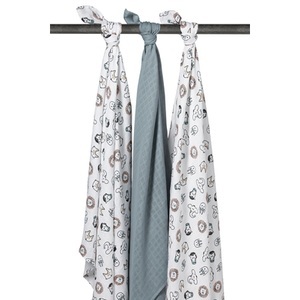 MEYCO, Meyco Swaddles 3er-pack Animal/Stone Green 120x120 cm, 