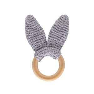 BABYJEM, babyJem Beißring aus Holz Hase, grau, 