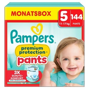 Pampers, Pampers Premium Protection Pants, Gr. 5, 12-17kg, Monatsbox (1x 144 Windeln), Pampers Windeln Premium Protection Pants Junior Grösse 5