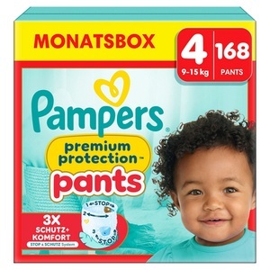 Pampers, Pampers Premium Protection Pants, Gr. 4, 9-15kg, Monatsbox (1x 168 Windeln), Pampers Windeln Premium Protection Pants Maxi Grösse 4
