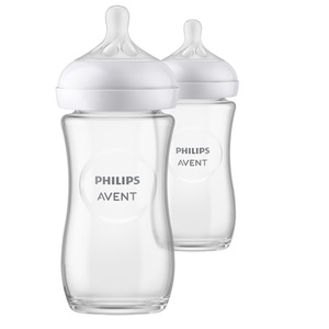 PHILIPS AVENT, Philips Avent Babyflasche SCY933/02 Natural Response 260ml 2 Stück, Philips Avent Natural Response Babyflasche aus Glas 250ml, 1M+ (2 Stk)