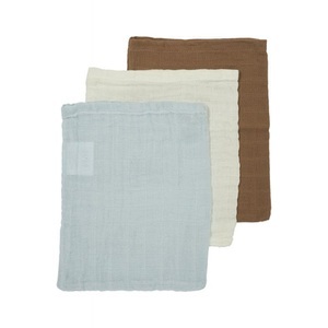 MEYCO, MEYCO Musselin Waschhandschuhe 3er-Pack Uni Offwhite/Light Blue/Toffee, 