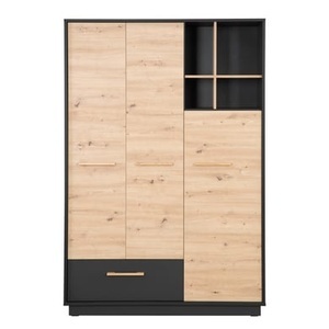 Roba, roba® Kleiderschrank »Lenn 3-türig, Anthrazit & Artisan Eiche«, mit Schublade und offenem Fach, Griffe aus massiver Eiche, roba® Kleiderschrank »Lenn 3-türig, Anthrazit & Artisan Eiche«, mit Schublade und offenem Fach, Griffe aus massiver Eiche
