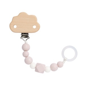 Lässig, LÄSSIG Soother Holder Wood/Silicone Little Universe Rose, Lässig - Personalisierte Schnullerkette Little Universe Cloud powder pink, One Size