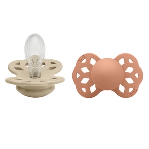 BIBS, BIBS® Schnuller Infinity symmetrischer Sauger 6-18 Monate Vanilla & Peach 2 Stk., BIBS Infinity Schnuller, Silicone, Symmetrisch, 6-12 Monate, Vanilla/Peach (2 Stk)