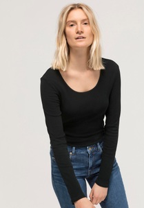 hessnatur, Damen Langarm-Shirt aus Bio-Baumwolle - schwarz Grösse42, 