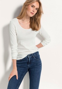 hessnatur, Damen Langarm-Shirt aus Bio-Baumwolle - weiß Grösse36, 
