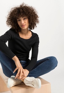 hessnatur, Damen Langarm-Shirt aus Bio-Baumwolle - schwarz Grösse40, 