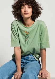 hessnatur, Damen Pflanzengefärbtes Shirt aus Bio-Baumwolle - grün Grösse42, 