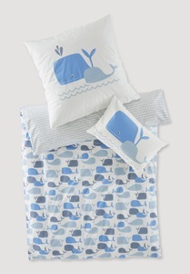 hessnatur, Baby Renforcé Bettwäsche - hellblau bedruckt Grösse100x135 / 40x60 cm, 