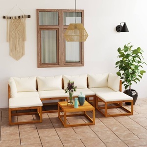 vidaXL, vidaXL 7-tlg. Garten-Lounge-Set mit Auflagen Creme Massivholz Akazie, 