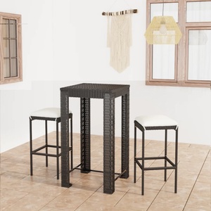 vidaXL, vidaXL 3-tlg. Gartenbar-Set mit Kissen Poly Rattan Schwarz, 