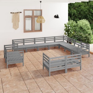 vidaXL, vidaXL 12-tlg. Garten-Lounge-Set Massivholz Kiefer Grau, 