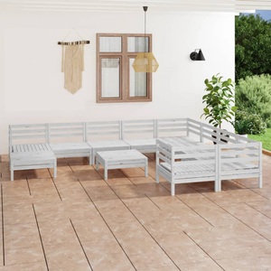 vidaXL, vidaXL 11-tlg. Garten-Lounge-Set Weiß Massivholz Kiefer, 