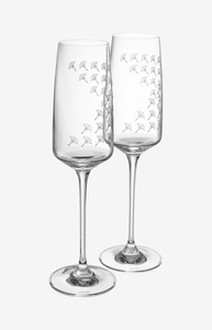 JOOP!, Champagnerglas Faded Cornflower - 2er Set, Faded Cornflower, Weiss Matt