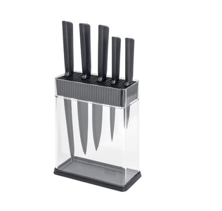 Kuhn Rikon, Kuhn Rikon COLORI®+ Messer schwarz und Block Set 6-teilig BOX - grau Messer Linien, Kuhn Rikon - Messerblock, Set, Grau