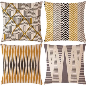 Lighinthebox, 4 Stück Kissenbezug geometrisch rustikal quadratisch traditionelles klassisches Heimsofa dekoratives Baumwoll- / Kunstleinenkissen für Sofa-Couch-Bett-Stuhl Lightinthebox