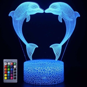 Lighinthebox, Delphin 3D-Illusion Delphin Delphis Nachtlampe 16 Farbwechsel Touch White Crack Base Stromversorgung über AA-Batterien mit Fernbedienung Lightinthebox, 