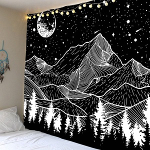Lighinthebox, Skizze Wandteppich Kunst Dekor Decke Vorhang hängen zu Hause Schlafzimmer Wohnzimmer Dekoration trippy Berglandschaft Mondstern schwarz und weiß Lightinthebox, Skizze Wandteppich Kunst Dekor Decke Vorhang hängen zu Hause Schlafzimmer Wohnzimmer Dekoration trippy Berglandschaft Mondstern schwarz und weiß Lightinthebox