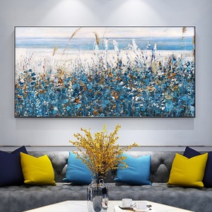 Lighinthebox, Ölgemälde handgemalte handgemalte Wandkunst abstrakte Pflanze floral blau lavendel Hauptdekoration Dekor gerollte Leinwand kein Rahmen ungedehnt Lightinthebox, 