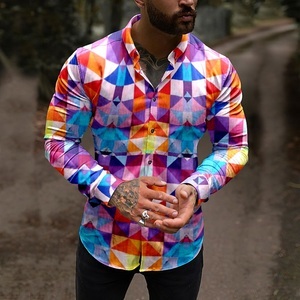 Lighinthebox, Herren Hemd Grafik-Shirt Geometrie Umlegekragen Purpur Outdoor Strasse Langarm Button-Down Bedruckt Bekleidung Modisch Designer Casual Atmungsaktiv / Sommer / Frühling / Sommer Lightinthebox, 
